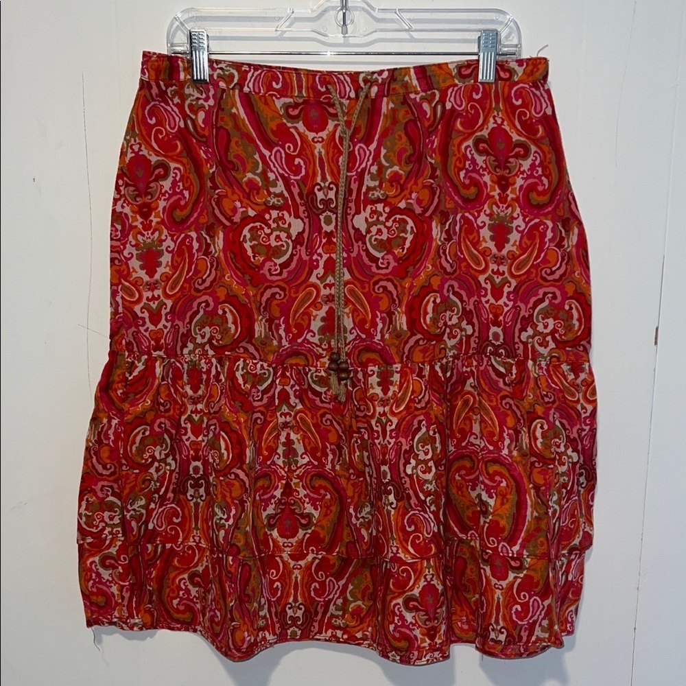 Tommy Hilfiger Red Paisley Tiered Women’s Skirt Size 10 Lightweight 03292614